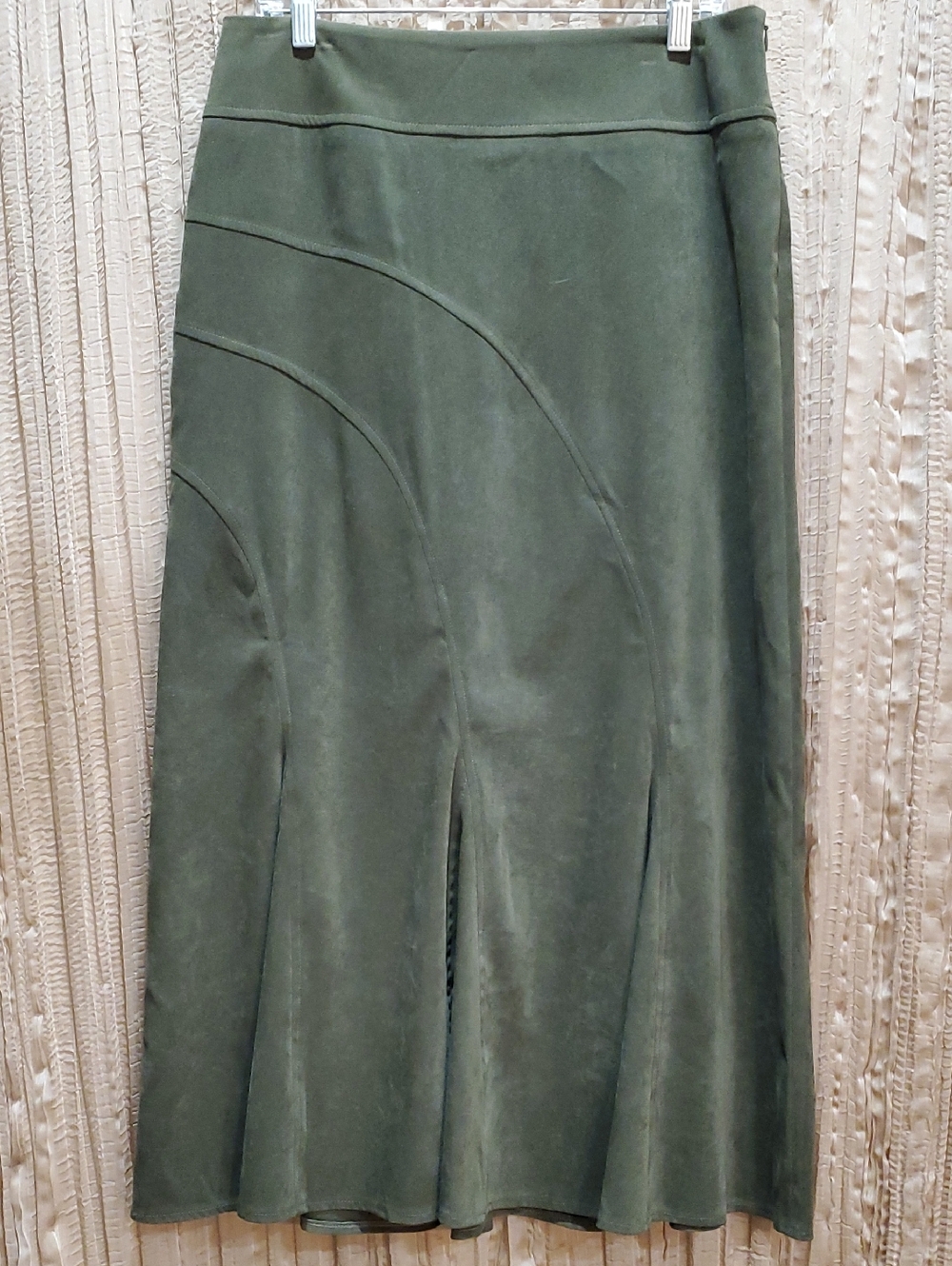 Tribal Stretch-Extensible Green Skirt Faux Suede Midi Skirt Size 10